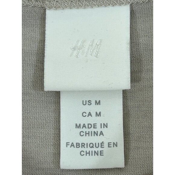 H&M Women Top M Beige Round Neck Short Voluminous Balloon Sleeves Cotton Stretch - Picture 9 of 11